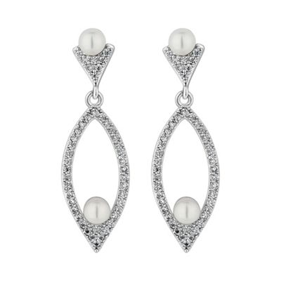 Silver pave open navette pearl earring